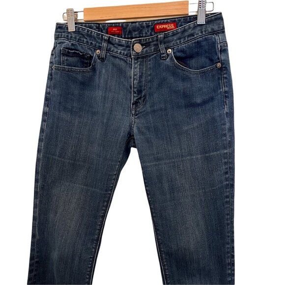 Express MIA Womens Ultra Skinny‎ Slightly Distressed Logo Blue Jeans Size 6 - Picture 3 of 8